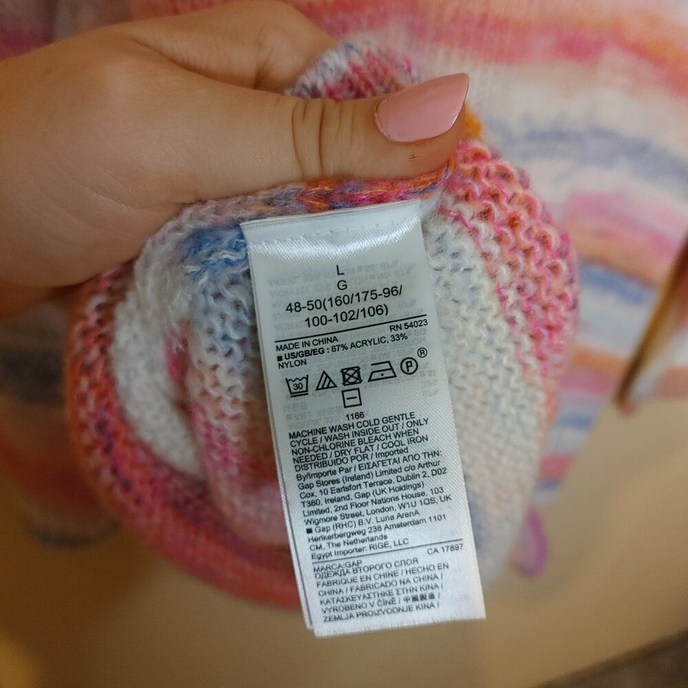 GAP Size Large Pink Striped Acrylic Nylon Sweater Soft Kawaii Pastel Purple Fuzz - Picture 5 of 9